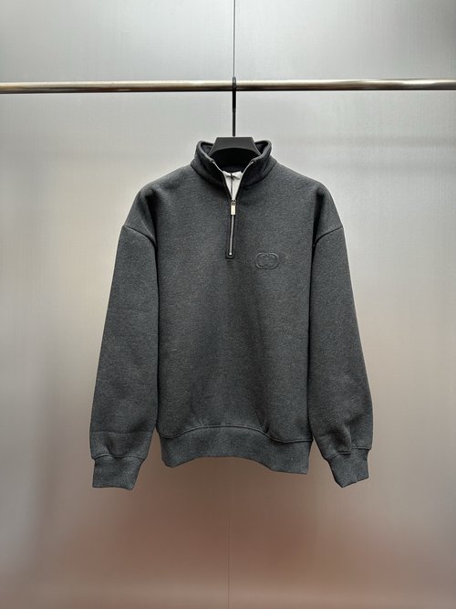 Dior Gray Fleece Half-Zip Sweatshirt with CD Icon