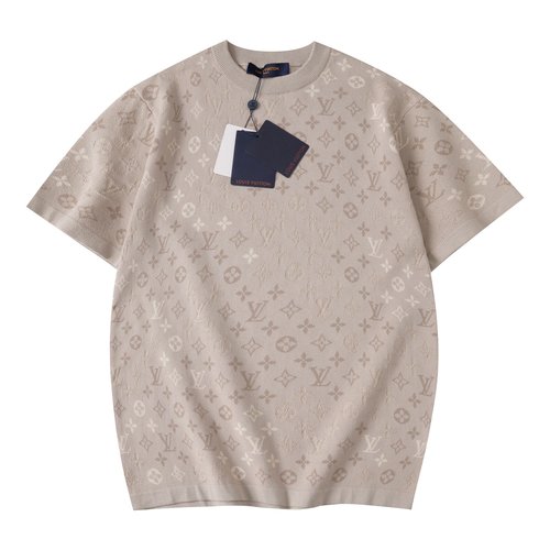 Louis Vuitton Cotton Knit T-Shirt with All-Over Jacquard Monogram Pattern