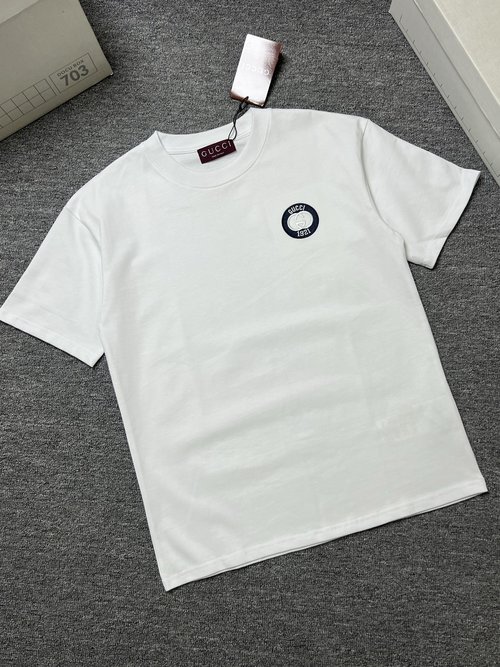 Gucci Black and White Short Sleeve T-Shirt, 300g Fabric
