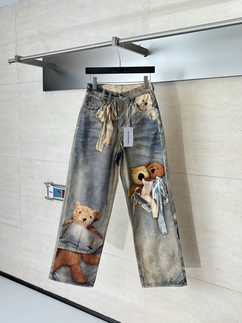 Dior 3D Printed Teddy Bear Wide-Leg Jeans