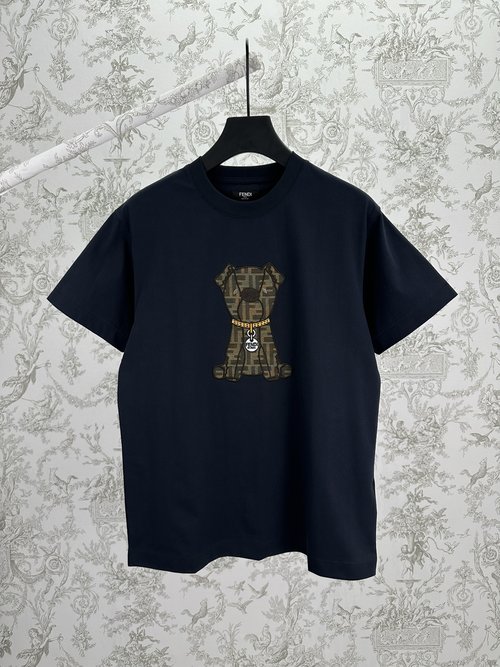 Louis Vuitton Navy Cotton T-Shirt with FF Jacquard Patch