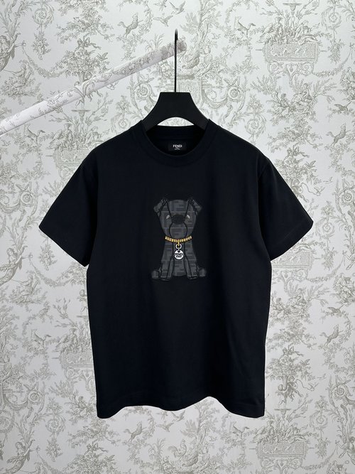 Louis Vuitton Black Cotton T-Shirt with FF Jacquard Patch