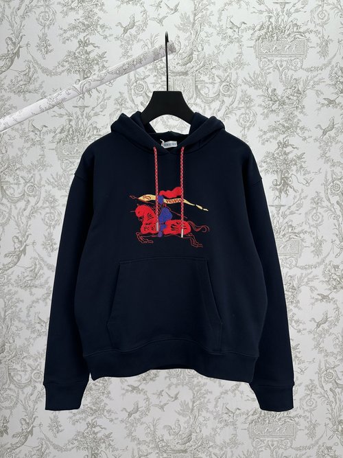 Burberry Horse Rider Logo Cotton Hoodie with Metal Yarn