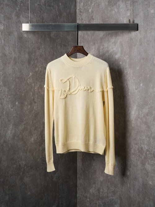 Dior White Apricot Knit Sweater with 3D Knot Pattern
