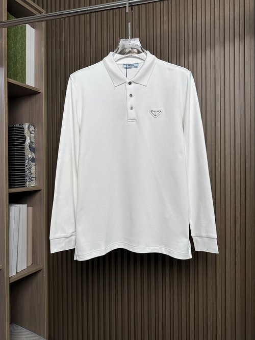 Prada New Long - Sleeve White Polo Shirt