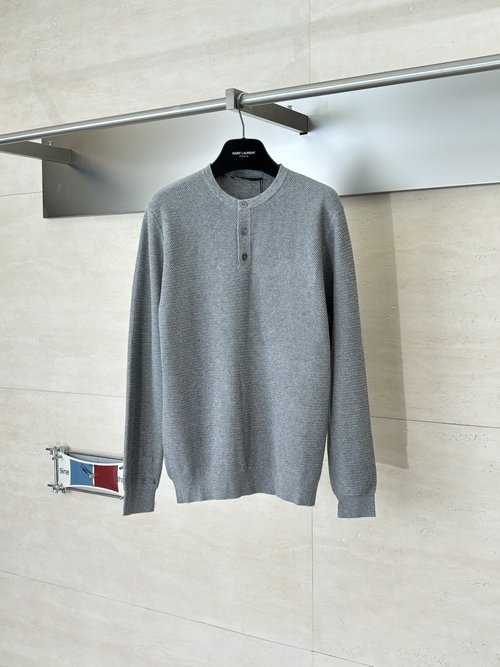 Loro Piana Cotton Crew Neck Sweater with Horn Detail Buttons