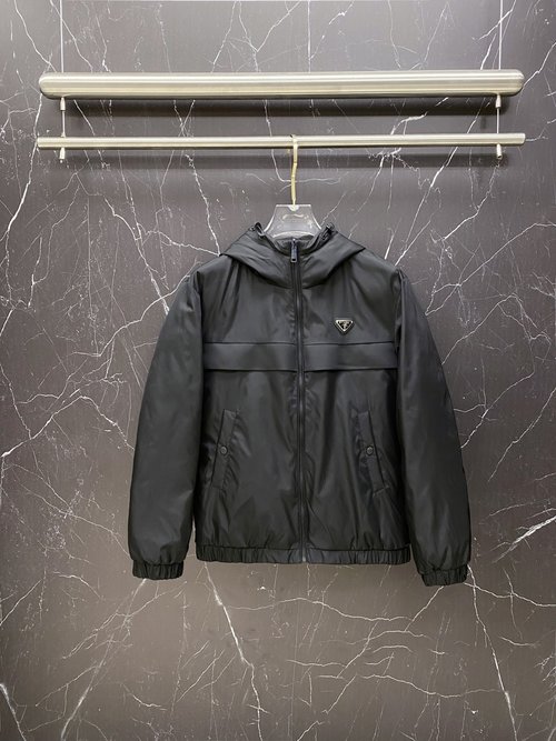 Prada Double-sided Hooded Down Jacket with Logo