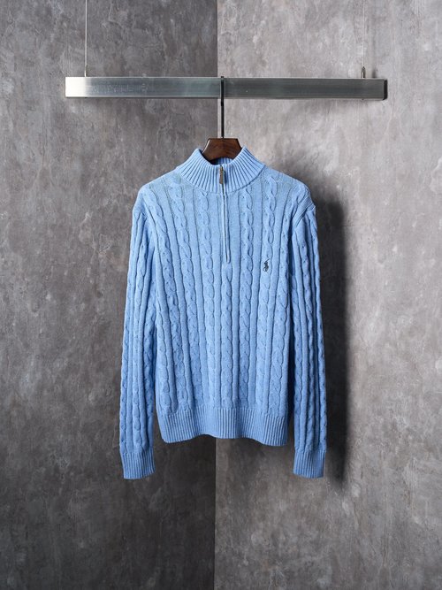 Polo Ralph Lauren Glacial Mist Blue Zipper Knit with Pony Embroidery