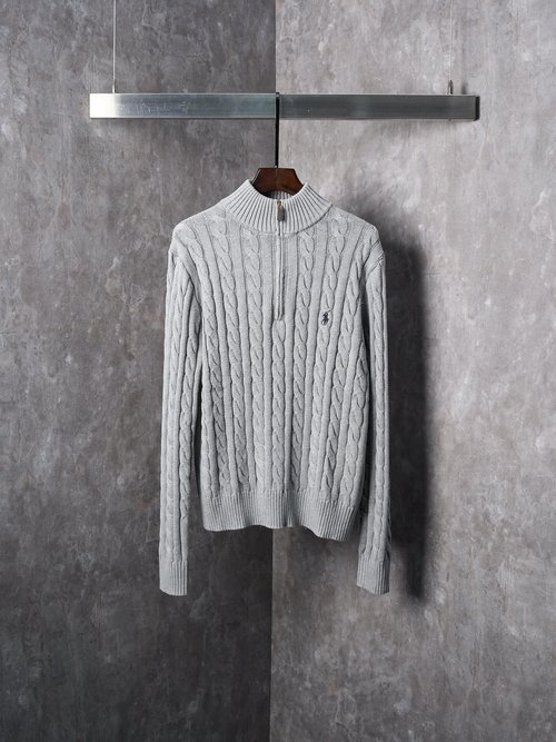 Polo Ralph Lauren Advanced Rock Gray Zipper Knit with Pony Embroidery