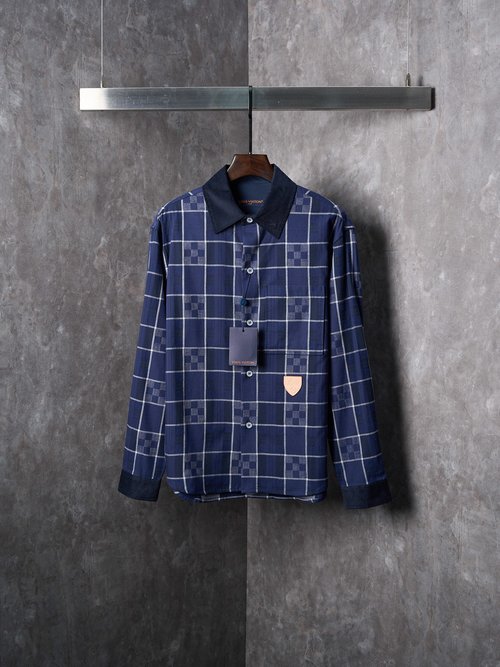 Louis Vuitton Flannel Collar Embroidered Checked Shirt