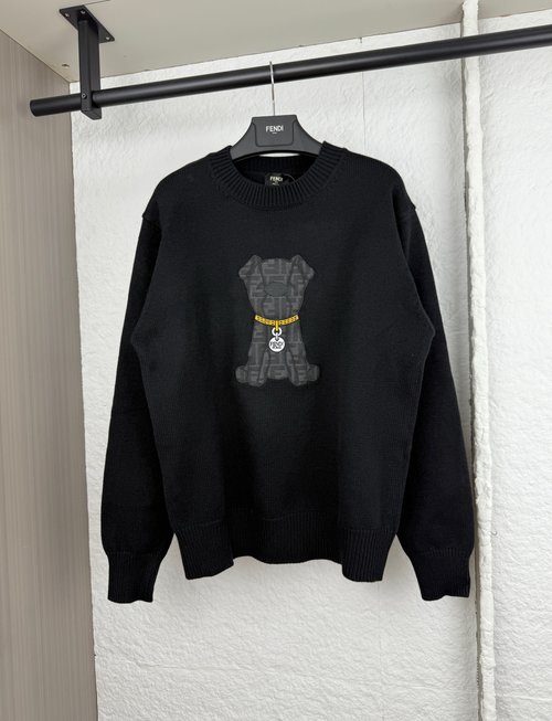 Fendi Fendi Dog Patch Embroidered Knit Sweater