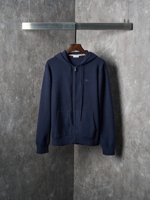 Burberry Cashmere Zip Cardigan with Horse Embroidery