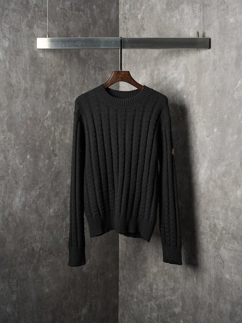 Moncler Relief-Woven Wool Sweater with Embroidered Logo