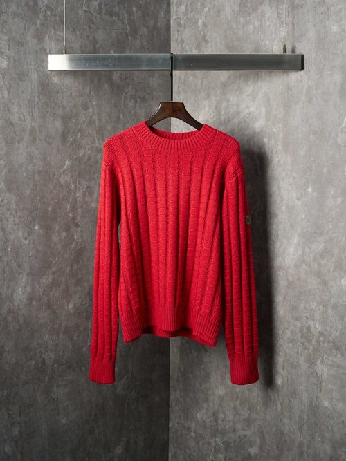 Moncler Red Embroidered Wool Sweater with Relief Texture