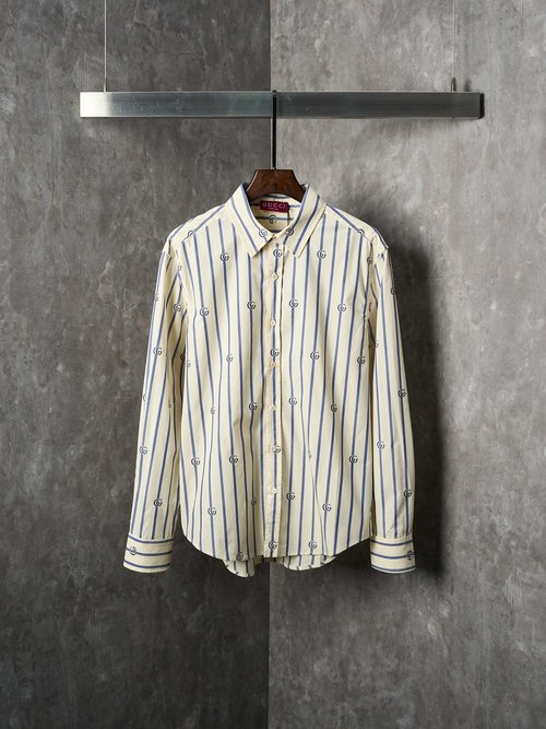 Gucci Striped Cotton Long-Sleeve Shirt with Gucci Details