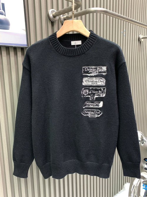 Dior Embroidered Round Neck Sweater with Soft Wool Blend