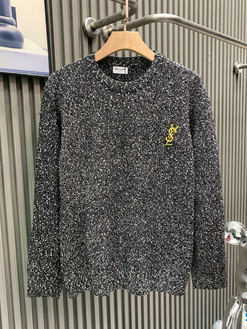 Yves Saint Laurent Copper Alloy Brooch Knit Sweater with Glitter