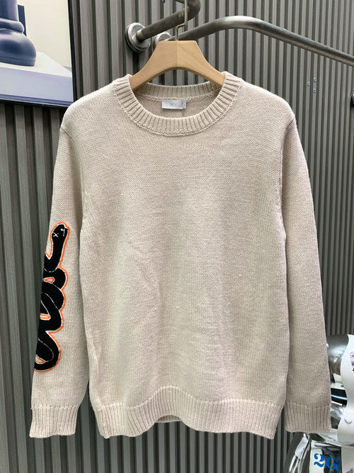 Dior Wool Blend Knit Sweater with Embroidered Snake