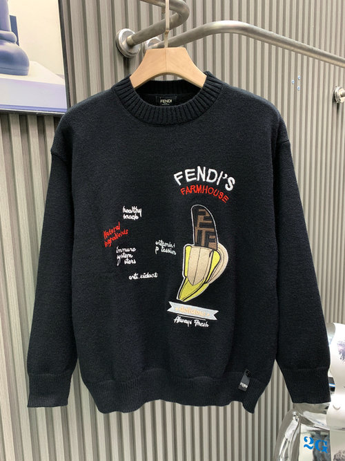 Fendi Hand-Embroidered Logo Knit Pullover