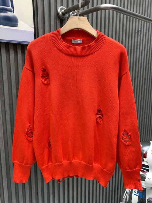 Dior Wool Blend Knit Sweater with Burnout Effect and Embroidery