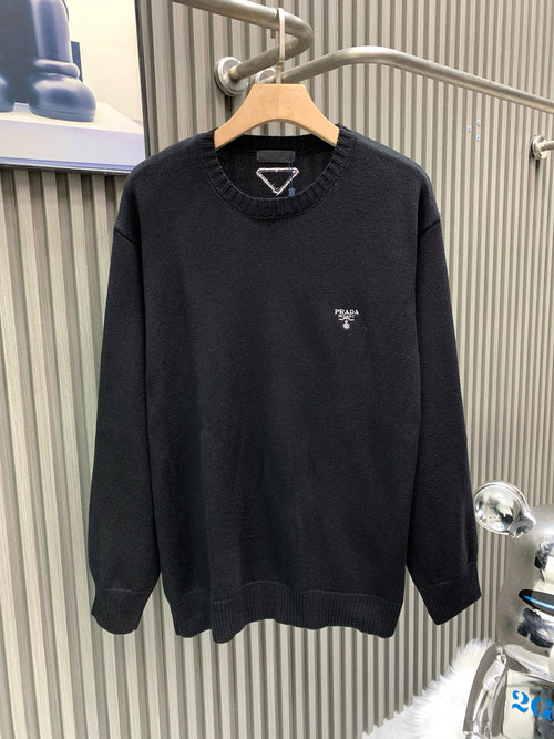 Prada Round Neck Sweater with Contrast Letter Logo