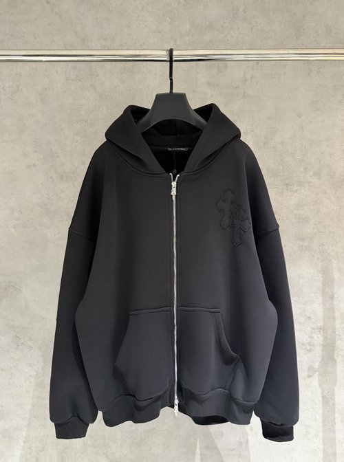 Chrome Hearts Stylish Zip-up Hoodie with Durable Double-纱 Fabric