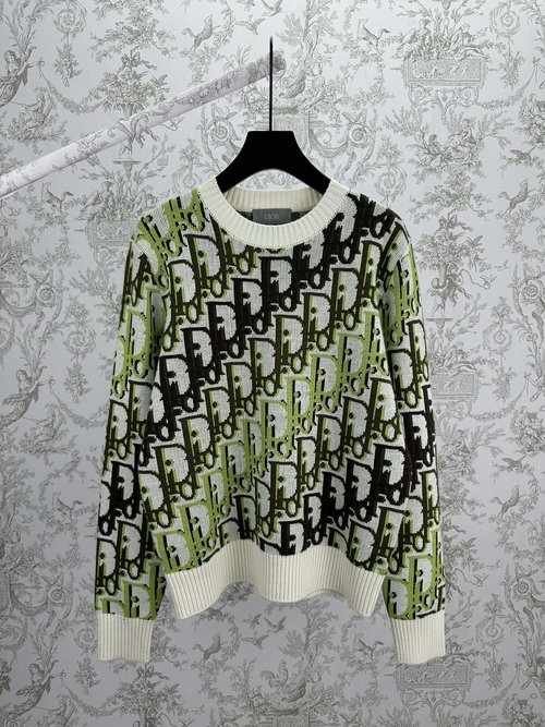 Dior White Wool Knitwear with Oblique Print