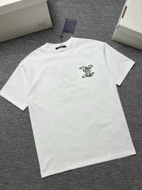 Louis Vuitton Black and White Short Sleeve T-Shirt, 300g Fabric