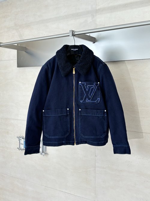 Louis Vuitton Wool-Collar Denim Cotton Coat with Precise Craft