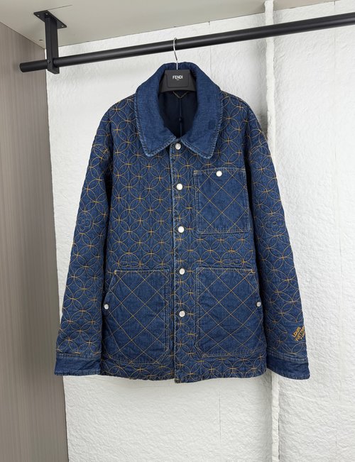 Louis Vuitton Quilted Embroidered Denim Coat