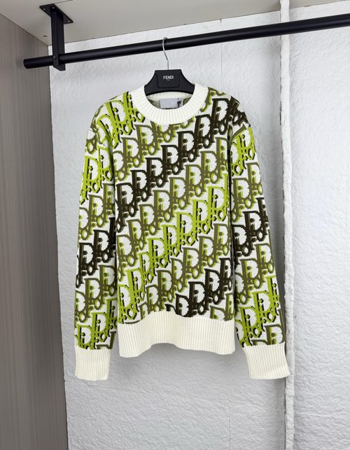 Dior Letter Jacquard Gradient Knit Sweater