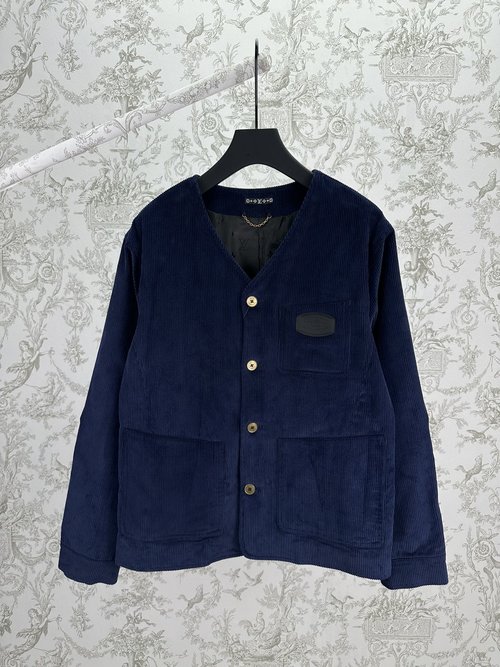 Louis Vuitton Corduroy V-Neck Long-Sleeve Jacket with Logo