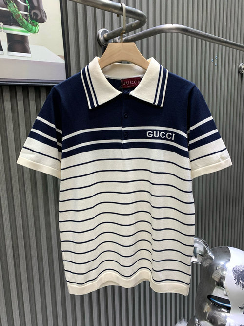 Gucci Striped Contrast Color Knitted Short-Sleeve Shirt