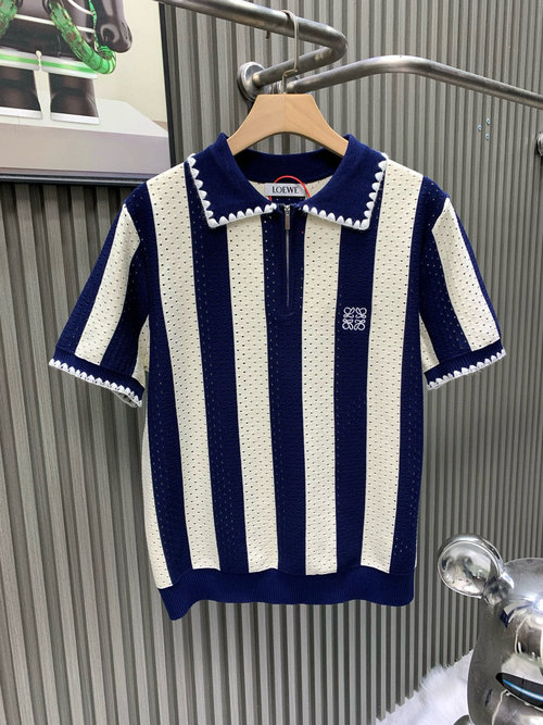 Loewe Luxe V-neck Knit Top with Diamond Jacquard