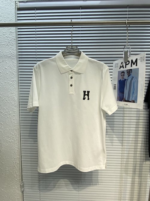 Hermes Classic All - cotton Polo Shirt with H - embroidery