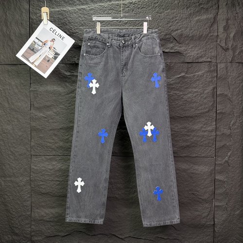 Chrome Hearts Blue & White Cross-Stitch Denim Jeans for All