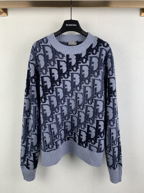 Dior White Wool Knitwear with Oblique Print