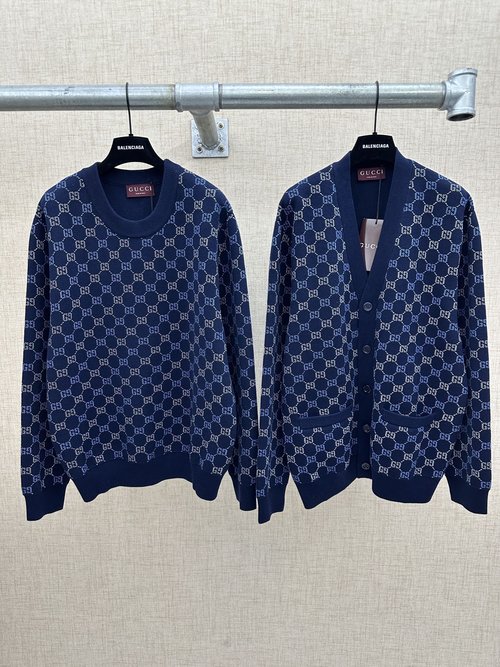 Gucci Double-Sided Wool Jacquard Sweater in Blue