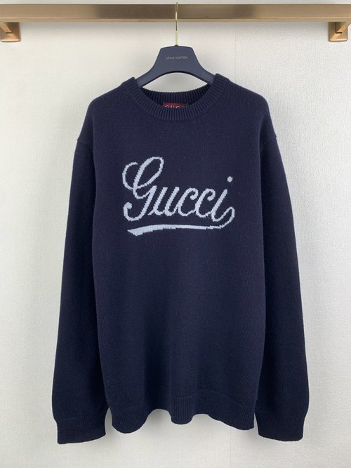 Gucci Embroidered Knit Wool Sweater with Handwritten Logo