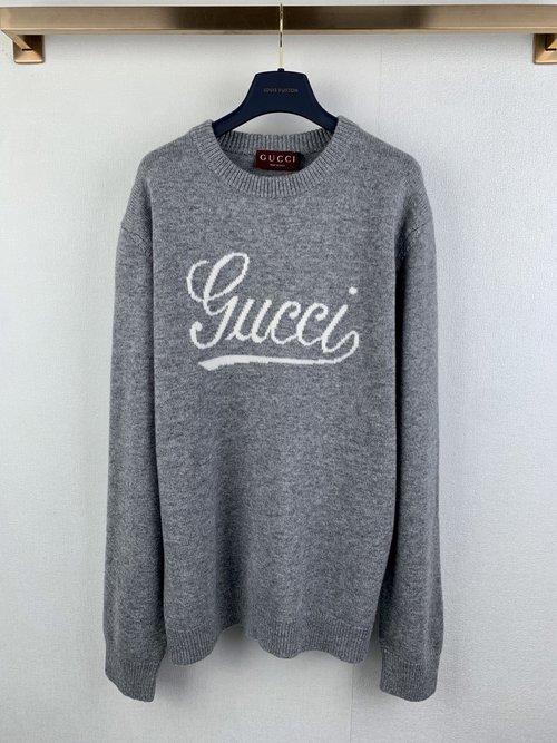 Gucci Embroidered Knit Wool Sweater with Handwritten Logo