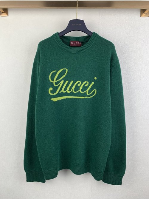 Gucci Green Knit Sweater with Handwritten Embroidered Design