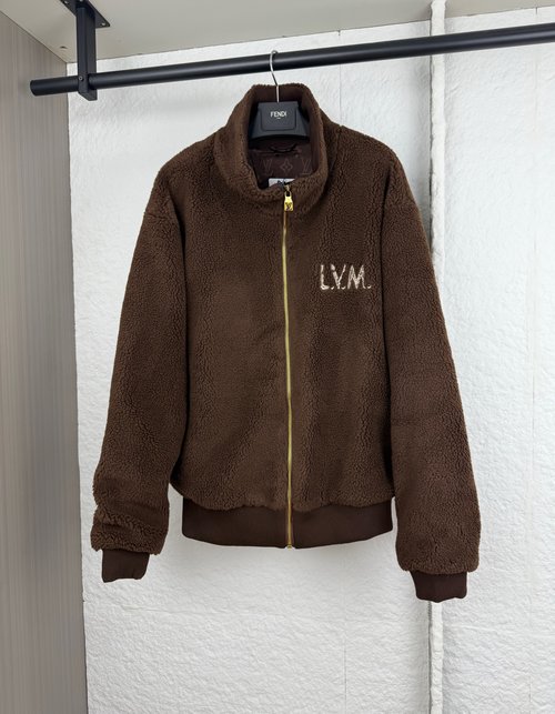 Louis Vuitton Letter Embroidered Lamb Fur Coat