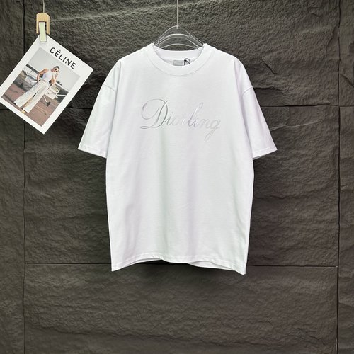 Dior Silver Letter Print Couple T-shirt, Black&White