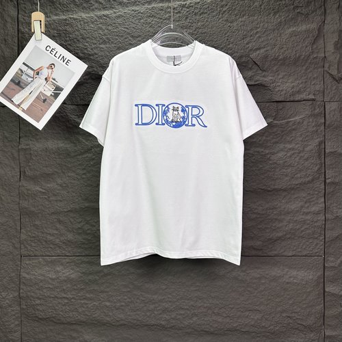 Dior Blue Embroidered Letter Couple T-Shirt
