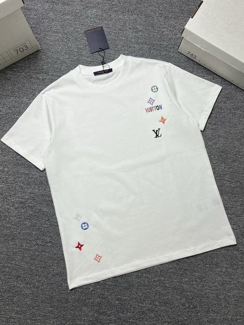 Louis Vuitton Black and White Short Sleeve T-Shirt, 280g Fabric