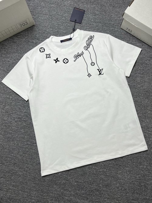Louis Vuitton Black and White Short Sleeve T-Shirt, 280g Fabric