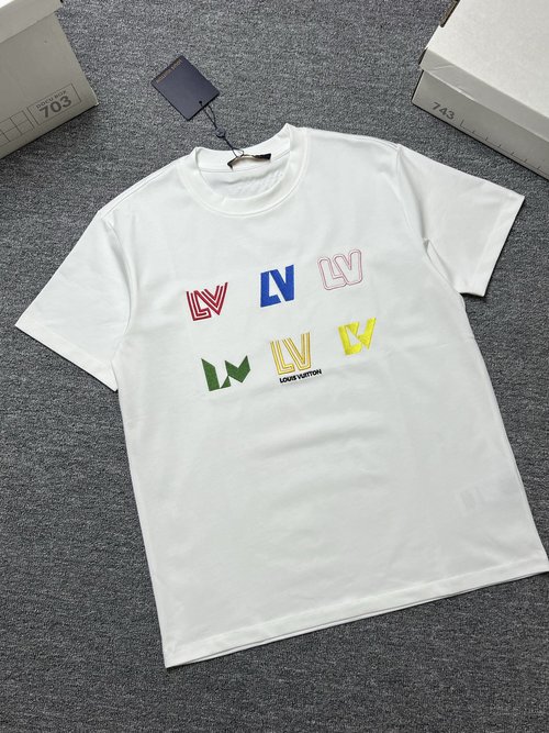 Louis Vuitton Black and White Short Sleeve T-Shirt, 280g Fabric
