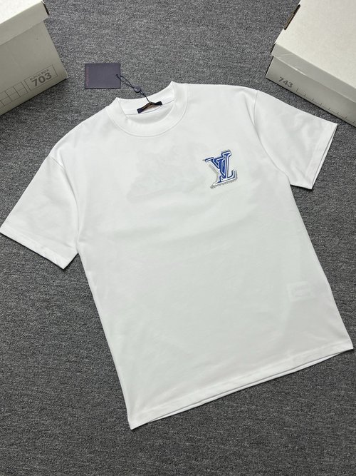 Louis Vuitton Black and White Short Sleeve T-Shirt, 300g Fabric