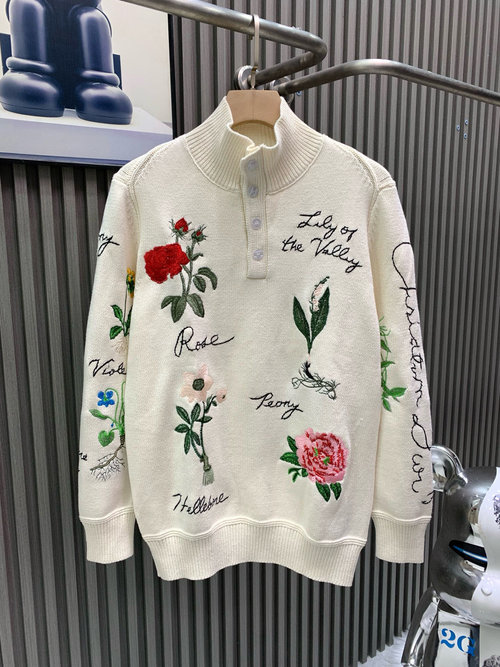 Dior Hand-embroidered Knit Sweater with Soft Wool Blend