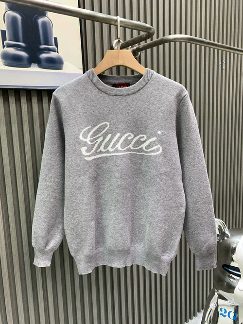 Gucci White Line Logo Jacquard Round Neck Sweater